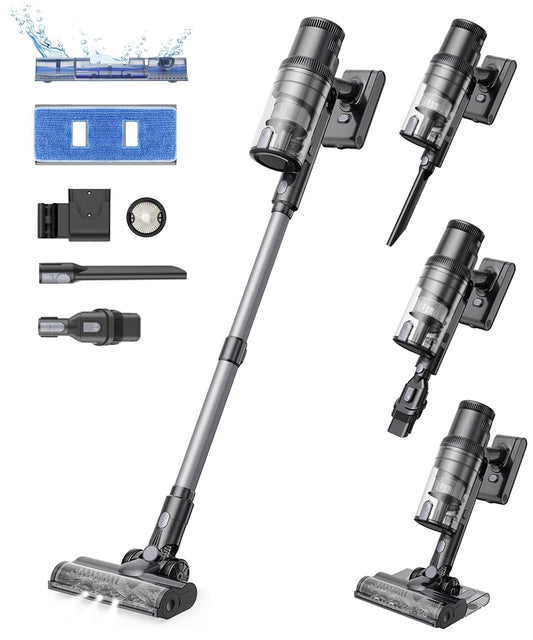 Proscenic P11 Mopping Cordless Vacuum cleaner, 550W/45Kpa 60Mins Wet and Dry Vacuum Cleaner and Mop Combo 3 in 1, Stick Vacuum Cleaner with LED Touch Screen, Cordless Hoover For Floors Carpet Pet Hair