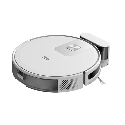 Beko Robot Cleaner VRR60314VW | White/Chrome Design | 150 Minute Run Time | 2000 Pa Suction Power | 4 Cleaning Modes | Mophead and water tank | Wifi connected/Smartphone compatible