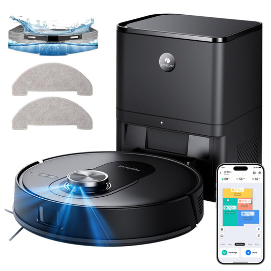Proscenic Q8 Max+ Robot Vacuum with Mop, 8000Pa 200Min Robotic Vacuum, Smart Obstacle Avoidance, 60 Days of Hands-Free Cleaning Self-Emptying, APP/Remote/Voice Control for Floor Carpet Pet Hair