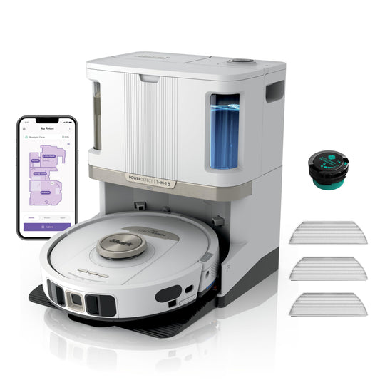 Shark PowerDetect Robot Vacuum and Mop with 60-Day Self-emptying and Cleaning Base - 3D LiDAR Navigation - Wi-Fi / App - 3 Anti-microb Pads, 1 Odour Cartridge and 2 Brushes Incl. - White