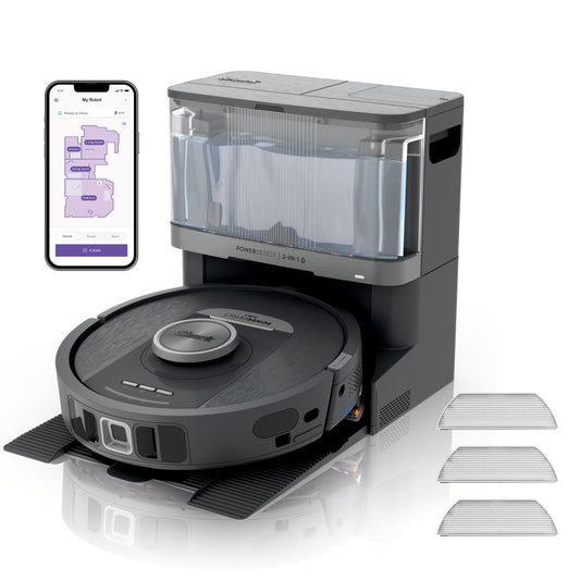 Shark PowerDetect Robot Vacuum and Mop with 30-Day Self-emptying and Cleaning Base - Anti-odour - 3D LiDAR Navigation - Wi-Fi / App - 3 Anti-microbial Pads and 2 Brushes Incl. - White