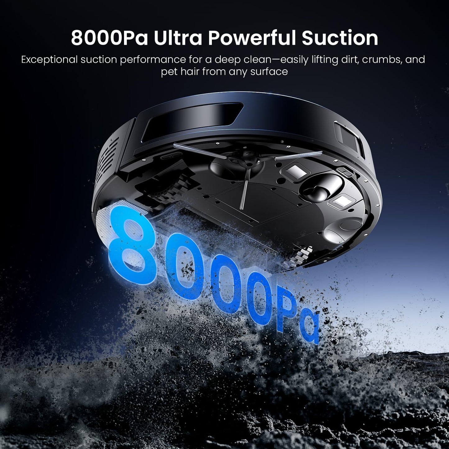 Proscenic Q8 Max+ Robot Vacuum with Mop, 8000Pa 200Min Robotic Vacuum, Smart Obstacle Avoidance, 60 Days of Hands-Free Cleaning Self-Emptying, APP/Remote/Voice Control for Floor Carpet Pet Hair